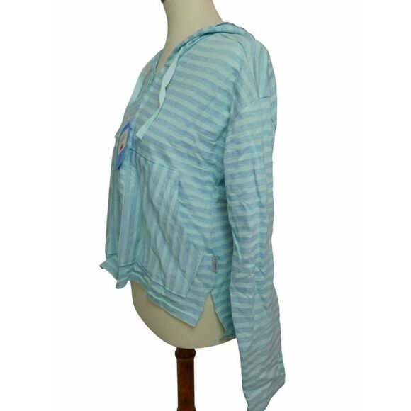 Columbia Women's Medium Jacket Blue Stripes Athletic Hood Full Zip Long Sleeve - Picture 3 of 5